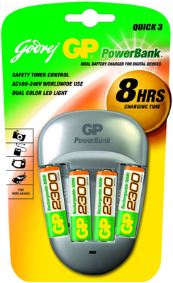 Godrej GP Powerbank Quick 3 (with 4 Pcs GP 2300mAh AA Batteries) Battery Charger: Camera Battery Charger Buy Godrej GP Powerbank Quick 3 (with 4 Pcs GP 2300mAh AA Batteries) Battery Charger: Camera Battery Charger