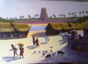 Canvas Painting of a Temple view of the Village Poster - Large