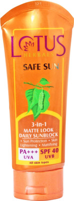 Buy Lotus Herbals Safe Sun 3 In 1 Matte Look Daily Sunblock - SPF 40: Sunscreen